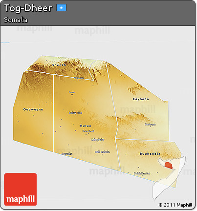 Physical 3D Map of Tog-Dheer, single color outside