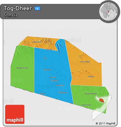 Political 3D Map of Tog-Dheer, cropped outside