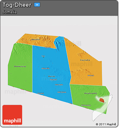 Political 3D Map of Tog-Dheer, cropped outside