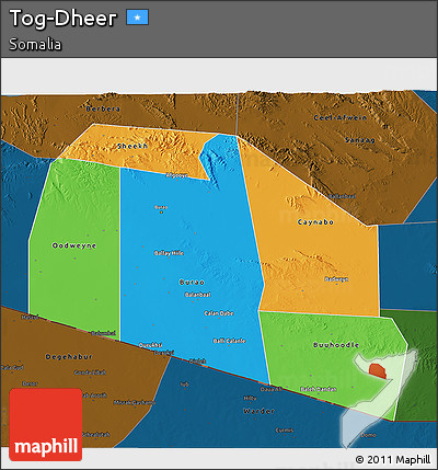 Political 3D Map of Tog-Dheer, darken