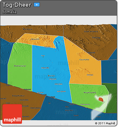 Political 3D Map of Tog-Dheer, darken