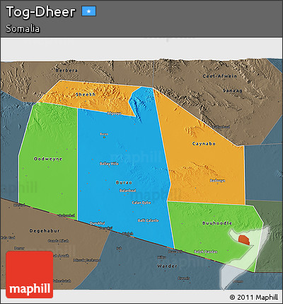 Political 3D Map of Tog-Dheer, darken, semi-desaturated