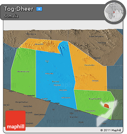Political 3D Map of Tog-Dheer, darken, semi-desaturated