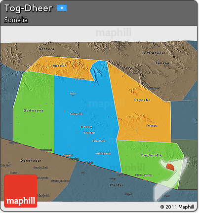 Political 3D Map of Tog-Dheer, darken, semi-desaturated
