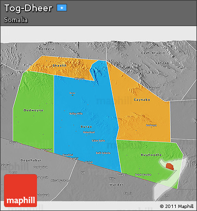 Political 3D Map of Tog-Dheer, desaturated