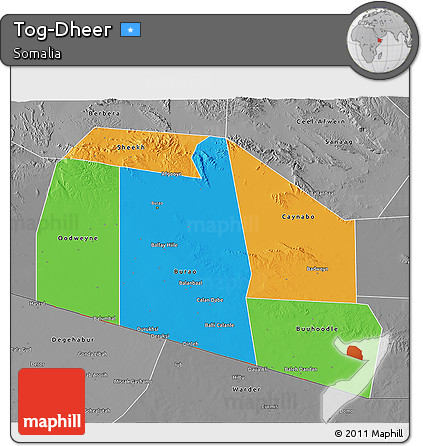Political 3D Map of Tog-Dheer, desaturated