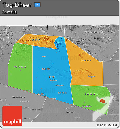 Political 3D Map of Tog-Dheer, desaturated