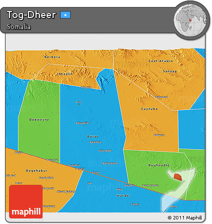 Political 3D Map of Tog-Dheer
