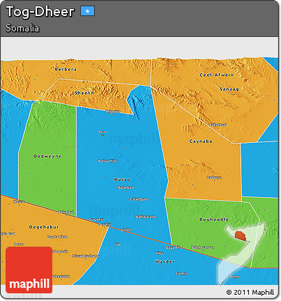 Political 3D Map of Tog-Dheer