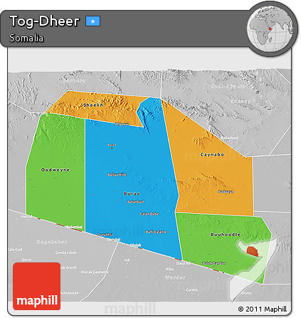 Political 3D Map of Tog-Dheer, lighten, desaturated