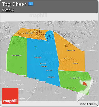 Political 3D Map of Tog-Dheer, lighten, desaturated