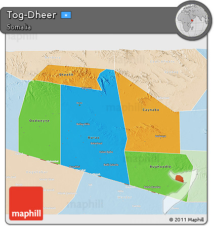 Political 3D Map of Tog-Dheer, lighten