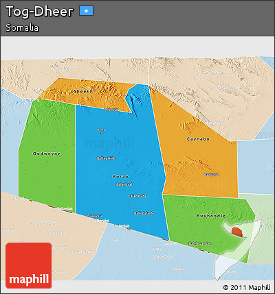Political 3D Map of Tog-Dheer, lighten