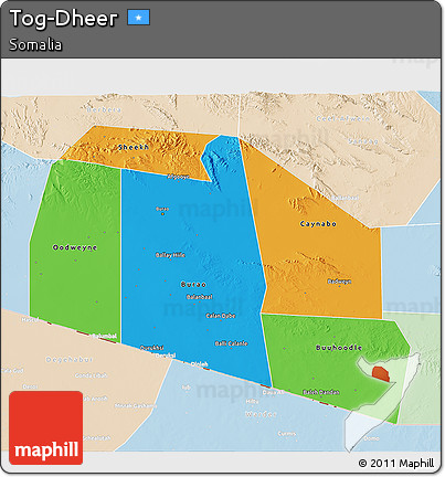 Political 3D Map of Tog-Dheer, lighten