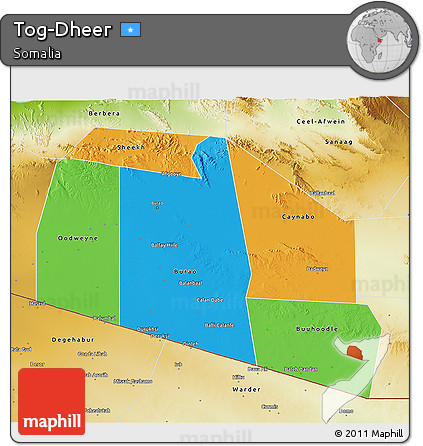 Political 3D Map of Tog-Dheer, physical outside