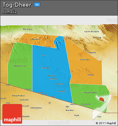Political 3D Map of Tog-Dheer, physical outside