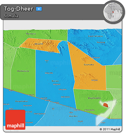 Political 3D Map of Tog-Dheer, political shades outside
