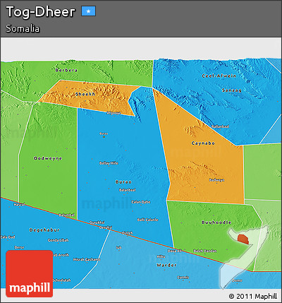 Political 3D Map of Tog-Dheer, political shades outside