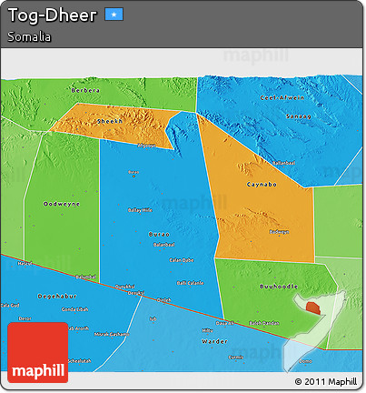 Political 3D Map of Tog-Dheer, political shades outside