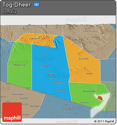Political 3D Map of Tog-Dheer, semi-desaturated