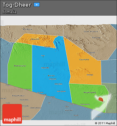 Political 3D Map of Tog-Dheer, semi-desaturated