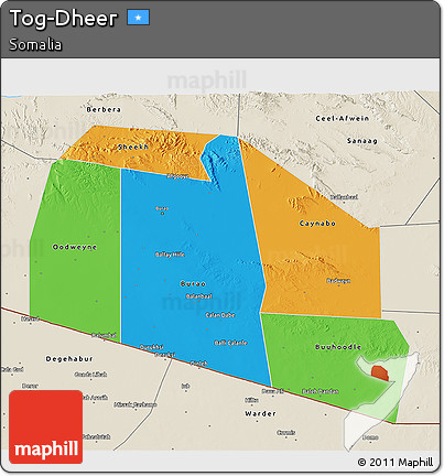 Political 3D Map of Tog-Dheer, shaded relief outside