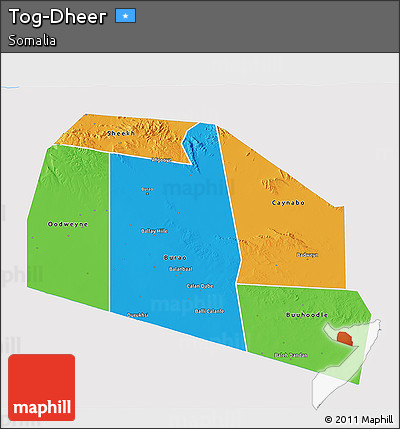 Political 3D Map of Tog-Dheer, single color outside