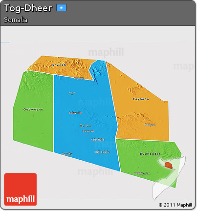 Political 3D Map of Tog-Dheer, single color outside