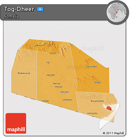 Political Shades 3D Map of Tog-Dheer, cropped outside