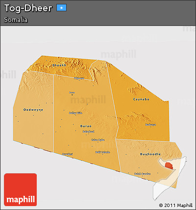Political Shades 3D Map of Tog-Dheer, cropped outside