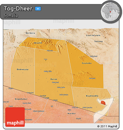 Political Shades 3D Map of Tog-Dheer, satellite outside