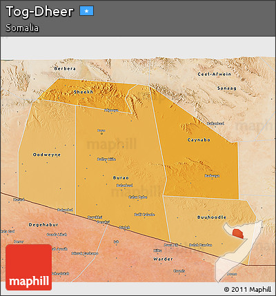 Political Shades 3D Map of Tog-Dheer, satellite outside
