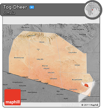 Satellite 3D Map of Tog-Dheer, darken, desaturated
