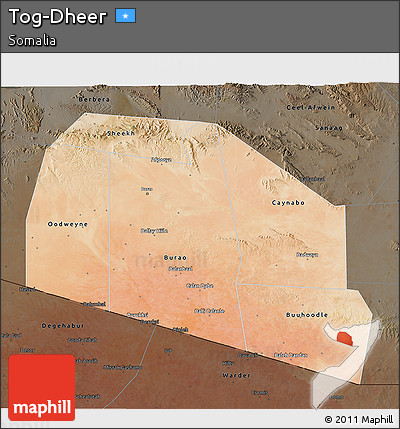 Satellite 3D Map of Tog-Dheer, darken