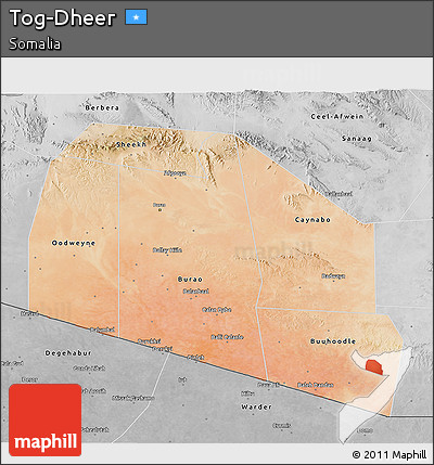 Satellite 3D Map of Tog-Dheer, desaturated