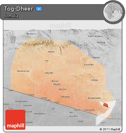 Satellite 3D Map of Tog-Dheer, desaturated