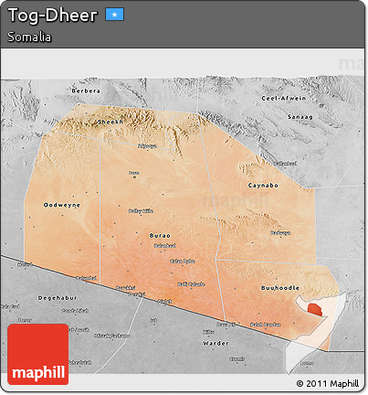 Satellite 3D Map of Tog-Dheer, desaturated
