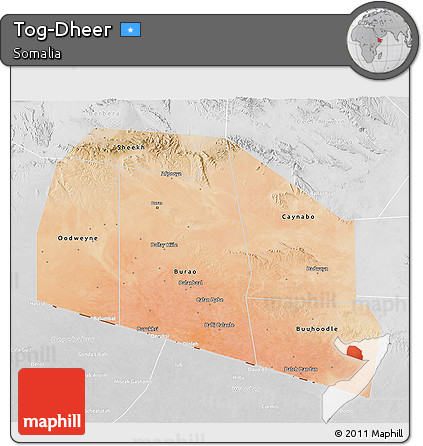 Satellite 3D Map of Tog-Dheer, lighten, desaturated