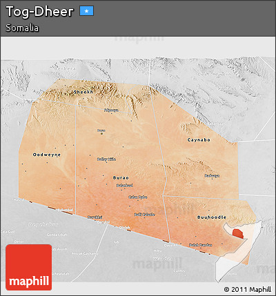Satellite 3D Map of Tog-Dheer, lighten, desaturated