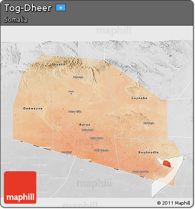 Satellite 3D Map of Tog-Dheer, lighten, desaturated