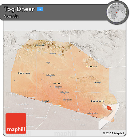 Satellite 3D Map of Tog-Dheer, lighten, semi-desaturated
