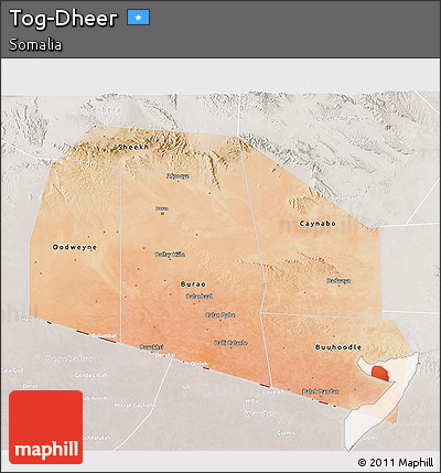 Satellite 3D Map of Tog-Dheer, lighten, semi-desaturated
