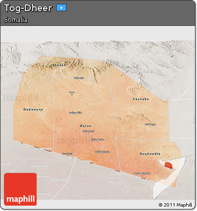 Satellite 3D Map of Tog-Dheer, lighten, semi-desaturated