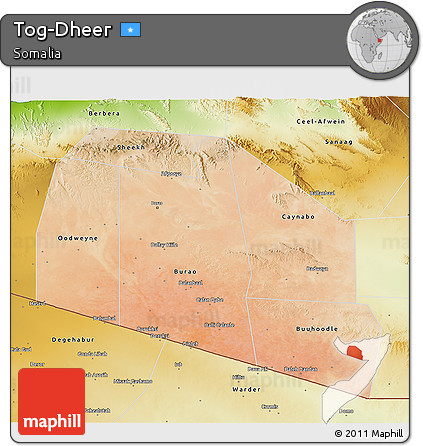 Satellite 3D Map of Tog-Dheer, physical outside