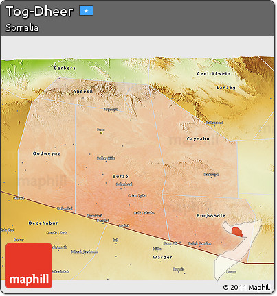Satellite 3D Map of Tog-Dheer, physical outside