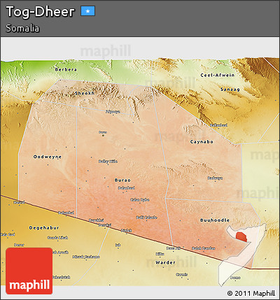 Satellite 3D Map of Tog-Dheer, physical outside