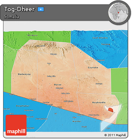 Satellite 3D Map of Tog-Dheer, political shades outside