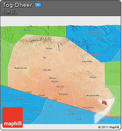 Satellite 3D Map of Tog-Dheer, political shades outside