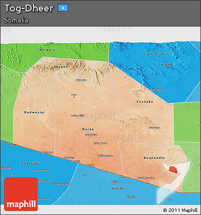 Satellite 3D Map of Tog-Dheer, political shades outside