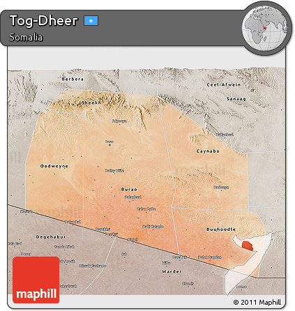 Satellite 3D Map of Tog-Dheer, semi-desaturated